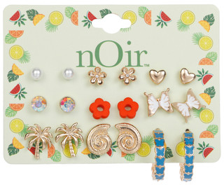 Thumbnail 1: Noir 9-Piece Tropical Stud Earrings 