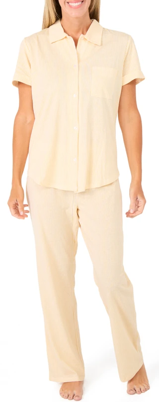 Thumbnail 1: Laura Ashley Women's 2 Pc Stripe Short Sleeve Pajama Pants Set 