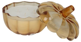 Thumbnail 1: Ember Glow 26 oz Amber Glass Multi-Scented Pumpkin Candle with Lid 