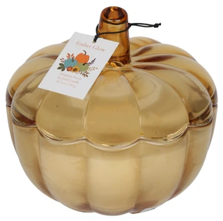 Thumbnail 2: Ember Glow 26 oz Amber Glass Multi-Scented Pumpkin Candle with Lid 