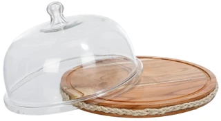 Thumbnail 2: Natural Acacia Wood Cake Dome w/ Rattan Trim 