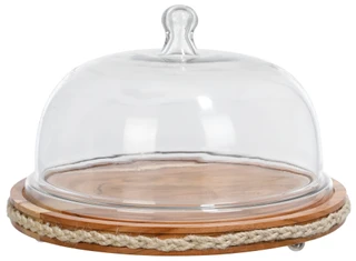 Thumbnail 1: Natural Acacia Wood Cake Dome w/ Rattan Trim 