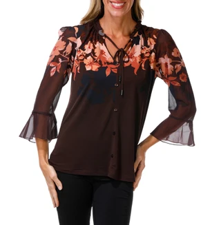 Thumbnail 1: ADRIENNE VITTADINI Women's Floral Sheer Sleeve Top  