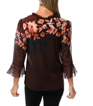 Thumbnail 2: ADRIENNE VITTADINI Women's Floral Sheer Sleeve Top  