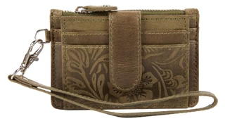 Thumbnail 1: American Bison Genuine Leather RFID Card & ID Wristlet with Zippered Pouch 