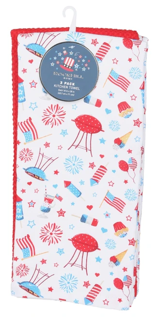 Thumbnail 1: Rockhill Home 3 Pk Americana BBQ & Solid Kitchen Towels 