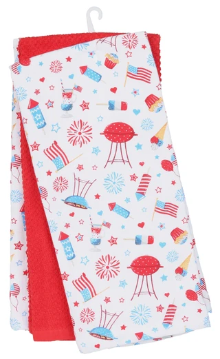 Thumbnail 2: Rockhill Home 3 Pk Americana BBQ & Solid Kitchen Towels 