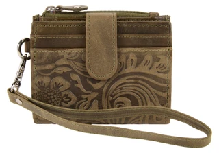 Thumbnail 1: American Bison Genuine Leather RFID Card & ID Wristlet with Zippered Pouch 