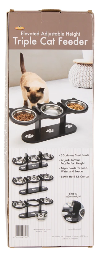 Thumbnail 2: ETNA Elevated Adjustable Height Triple Cat Feeder w/ 3 Bowls 