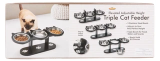 Thumbnail 1: ETNA Elevated Adjustable Height Triple Cat Feeder w/ 3 Bowls 