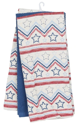 Thumbnail 2: Rockhill Home 3 Pk Americana Stars & Solid Kitchen Towels 