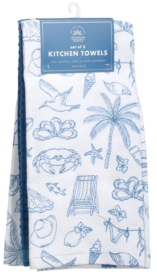Thumbnail 1: On The Horizon 3 Pk Coastal Shore Soft & Super Absorbent Kitchen Towels 