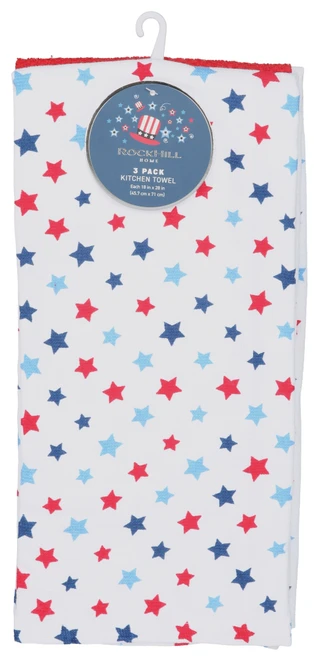 Thumbnail 1: Rockhill Home 3 Pk Americana Stars & Solid Kitchen Towel Set 