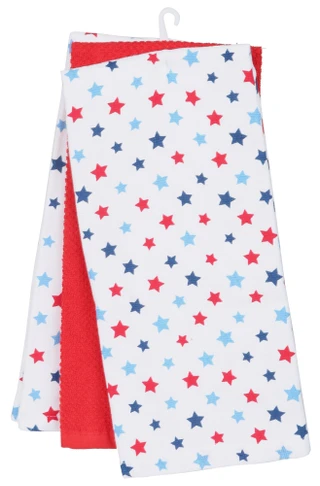 Thumbnail 2: Rockhill Home 3 Pk Americana Stars & Solid Kitchen Towel Set 