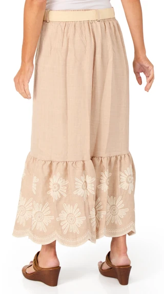 Thumbnail 2: Ana & Rose Women's Belted & Embroidered Hem Skirt w/ Buttons 