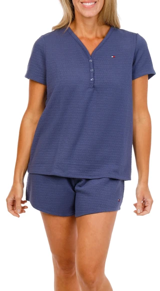 Thumbnail 1: Tommy Hilfiger Women's Short Sleeve Henley & Boxer Pajama Set 