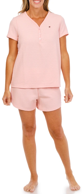 Thumbnail 3: Tommy Hilfiger Women's Short Sleeve Henley & Boxer Pajama Set 
