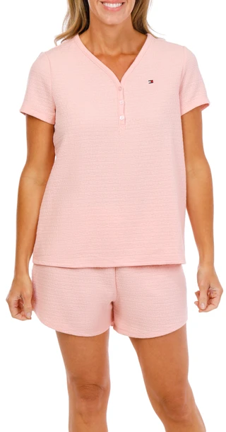 Thumbnail 1: Tommy Hilfiger Women's Short Sleeve Henley & Boxer Pajama Set 