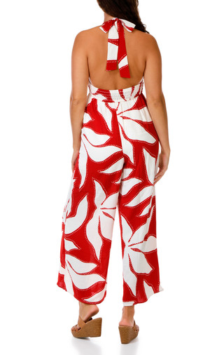 Thumbnail 3: INSPIRED HEARTS Women's Print Halter V-Neck Wide Leg Romper  