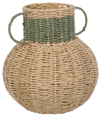 Thumbnail 2: Bluestone Decor Round Woven Decorative Vase Home Accent with Dual Handles 