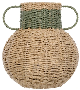 Thumbnail 4: Bluestone Decor Round Woven Decorative Vase Home Accent with Dual Handles 