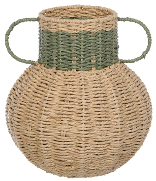 Thumbnail 1: Bluestone Decor Round Woven Decorative Vase Home Accent with Dual Handles 
