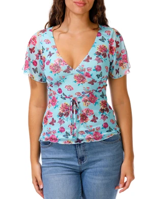 Thumbnail 1: Madden Girl Juniors Cinched Front Floral V Neck Top  