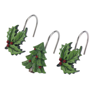 Thumbnail 1: Spode Christmas Tree Tartan Shower Curtain Hooks - 12 Piece Set 