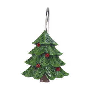 Thumbnail 3: Spode Christmas Tree Tartan Shower Curtain Hooks - 12 Piece Set 