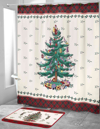 Thumbnail 5: Spode Christmas Tree Tartan Shower Curtain Hooks - 12 Piece Set 