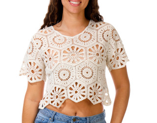 Thumbnail 1: Rebellion Again Juniors Short Sleeve Open Crochet Top 