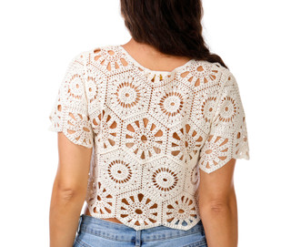 Thumbnail 3: Rebellion Again Juniors Short Sleeve Open Crochet Top 