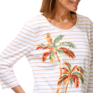 Thumbnail 3: Coral Bay Women's Petite 3/4 Sleeve Striped Palm Print Top 