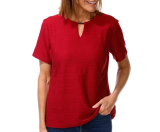 Thumbnail 1: Coral Bay Women's Petite Short Sleeve Textured Top 