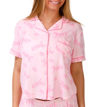 Thumbnail 3: Juicy Couture Women's Short Sleeve Notch Jersey Pajama Set 