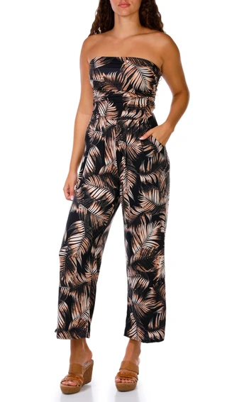 Thumbnail 1: Heart & Hips Juniors Tropical Tube Top Palazzo Jumpsuit 