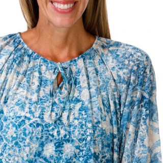 Thumbnail 2: Vera Rose Women's 3/4 Sleeve Floral Front Tie Neck Top 