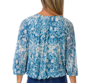Thumbnail 3: Vera Rose Women's 3/4 Sleeve Floral Front Tie Neck Top 