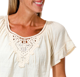 Thumbnail 2: MAX STUDIO Women's Gauze Crochet Trim Top 