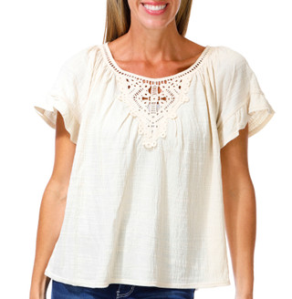 Thumbnail 1: MAX STUDIO Women's Gauze Crochet Trim Top 