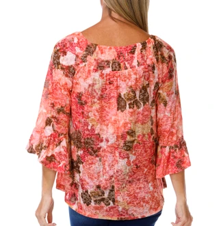 Thumbnail 2: Vera Rose Women's 3/4 Bell Sleeve Floral Smocked Top 