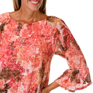 Thumbnail 3: Vera Rose Women's 3/4 Bell Sleeve Floral Smocked Top 