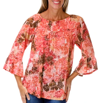 Thumbnail 1: Vera Rose Women's 3/4 Bell Sleeve Floral Smocked Top 