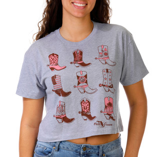 Thumbnail 1: FloGrown Juniors Boots Grid Print Graphic Cropped Tee 