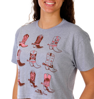 Thumbnail 3: FloGrown Juniors Boots Grid Print Graphic Cropped Tee 