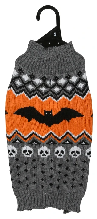 Thumbnail 1: PET POSSE Halloween Bats & Skulls Fair Isle Pet Sweater 