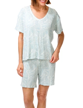 Thumbnail 1: IZOD Women's Palm Frond Pajama Shorts Set 