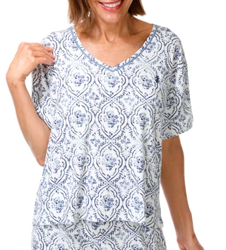 Thumbnail 4: IZOD Women's Palm Frond Pajama Shorts Set 