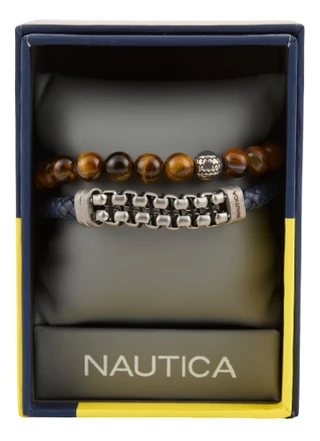 Thumbnail 1: Nautica Men's 2 Pc Beaded & Lanyard Bracelets in Gift Box 