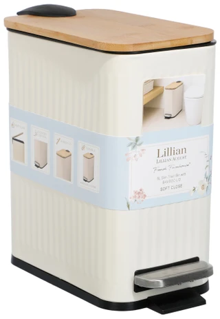 Thumbnail 1: LILLIAN AUGUST French Farmhouse  5L Slim Trash Bin w/ Bamboo Lid  